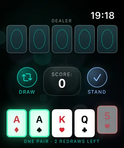 Draw Five gameplay on Apple Watch, screen 2